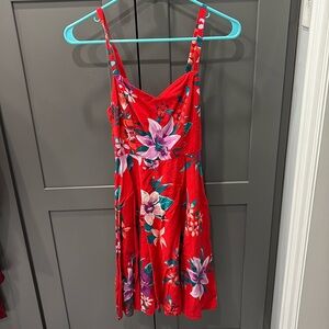 Red floral mini dress